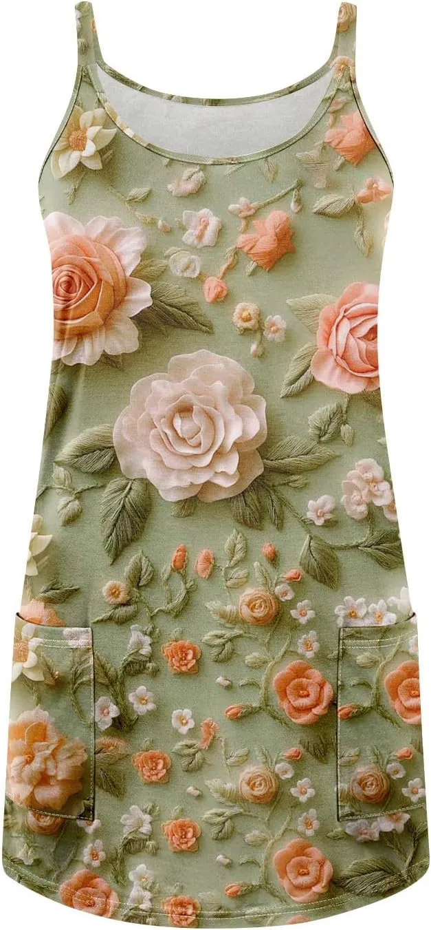 Womens Summer Dresses 2025 Loose Sleeveless Sundresses Beach Swimsuit with Pockets
