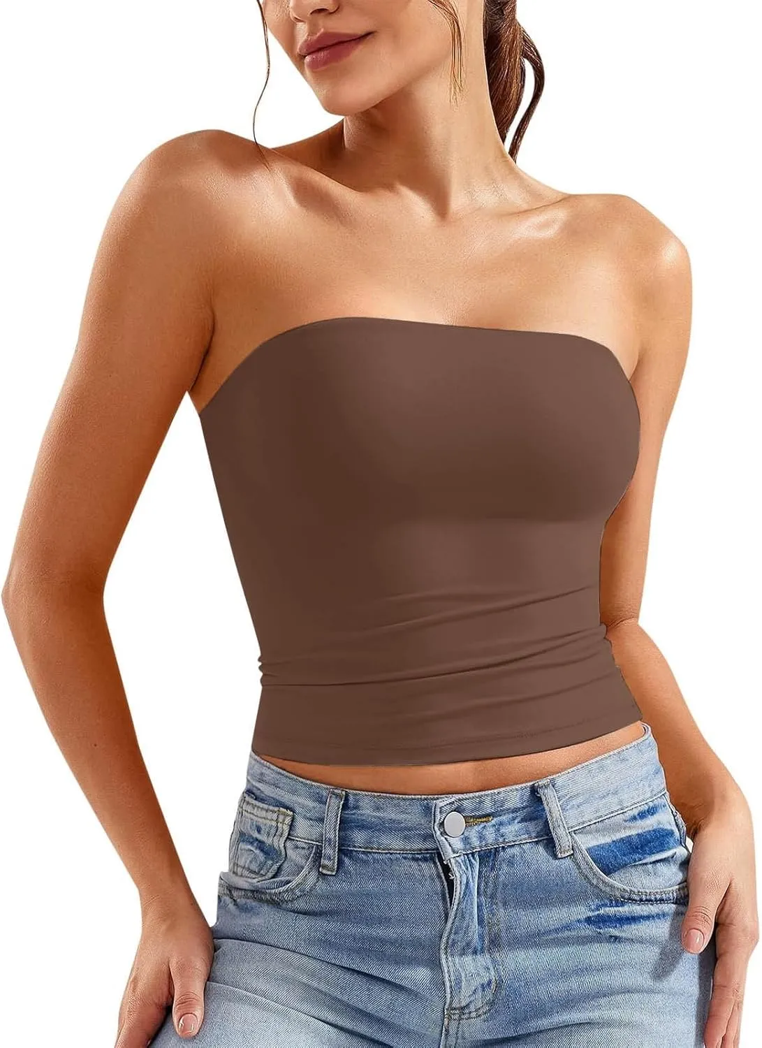 Women's Tube Tops Summer Outfits Going Out Bandeau Shirts Sleeveless Strapless Crop Tank Top