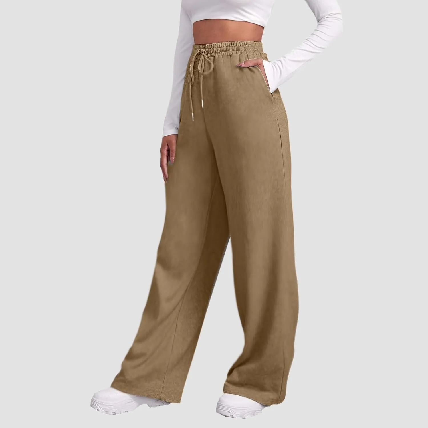 Women's Wide Leg Sweatpants Cozy Fleece Casual Jogger Pants Straight Leg Baggy Elastic High Waisted Yoga Pants