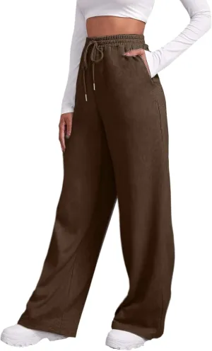 Women's Wide Leg Sweatpants Cozy Fleece Casual Jogger Pants Straight Leg Baggy Elastic High Waisted Yoga Pants