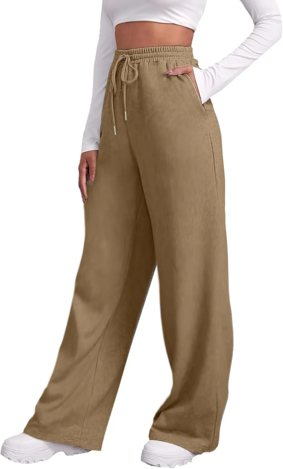 Women's Wide Leg Sweatpants Cozy Fleece Casual Jogger Pants Straight Leg Baggy Elastic High Waisted Yoga Pants