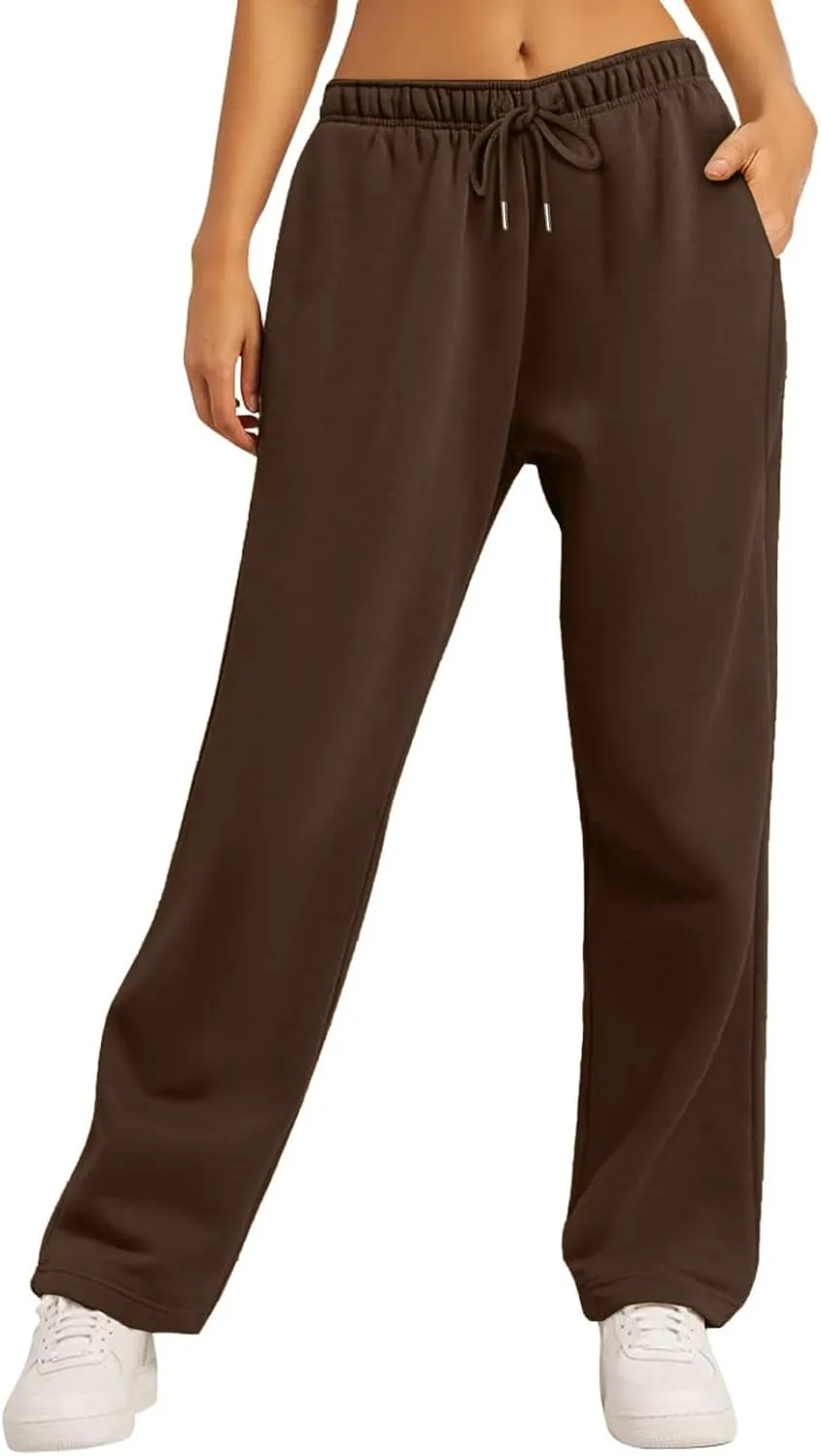 Women's Wide Leg Sweatpants Cozy Fleece Casual Jogger Pants Straight Leg Baggy Elastic High Waisted Yoga Pants