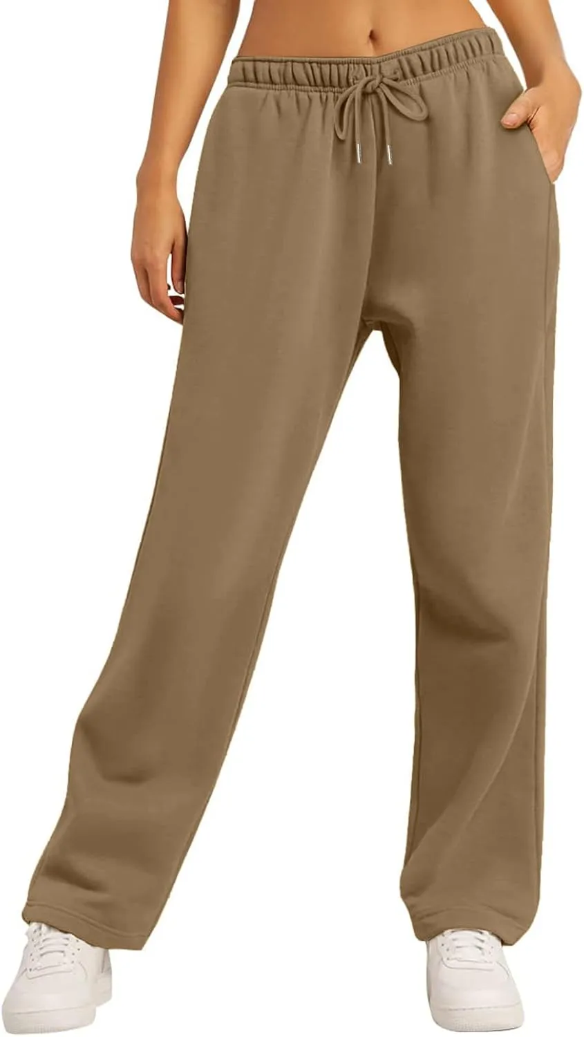 Women's Wide Leg Sweatpants Cozy Fleece Casual Jogger Pants Straight Leg Baggy Elastic High Waisted Yoga Pants