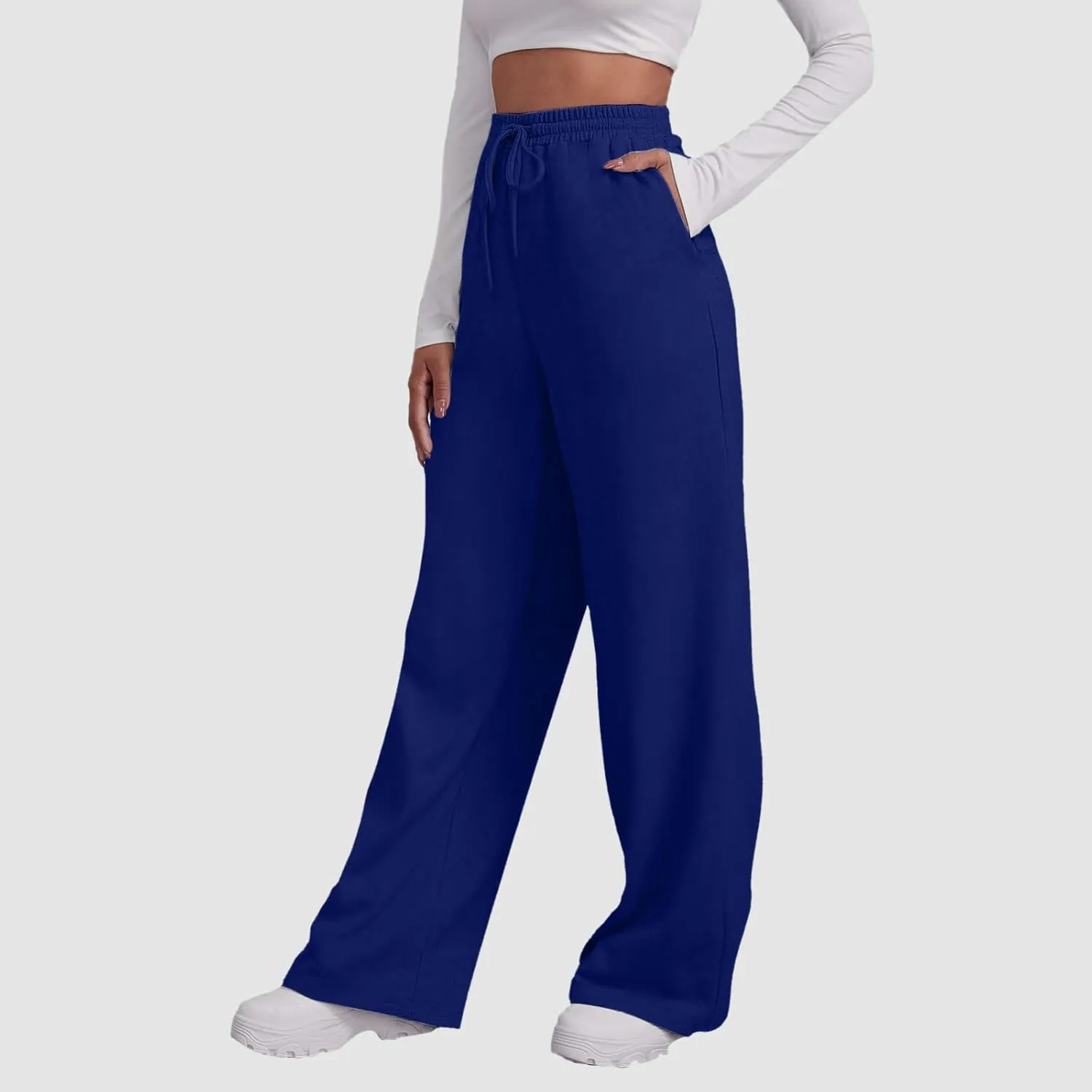 Women's Wide Leg Sweatpants Cozy Fleece Casual Jogger Pants Straight Leg Baggy Elastic High Waisted Yoga Pants