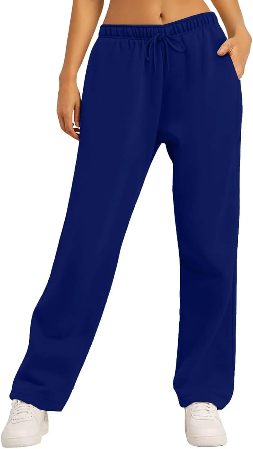 Women's Wide Leg Sweatpants Cozy Fleece Casual Jogger Pants Straight Leg Baggy Elastic High Waisted Yoga Pants