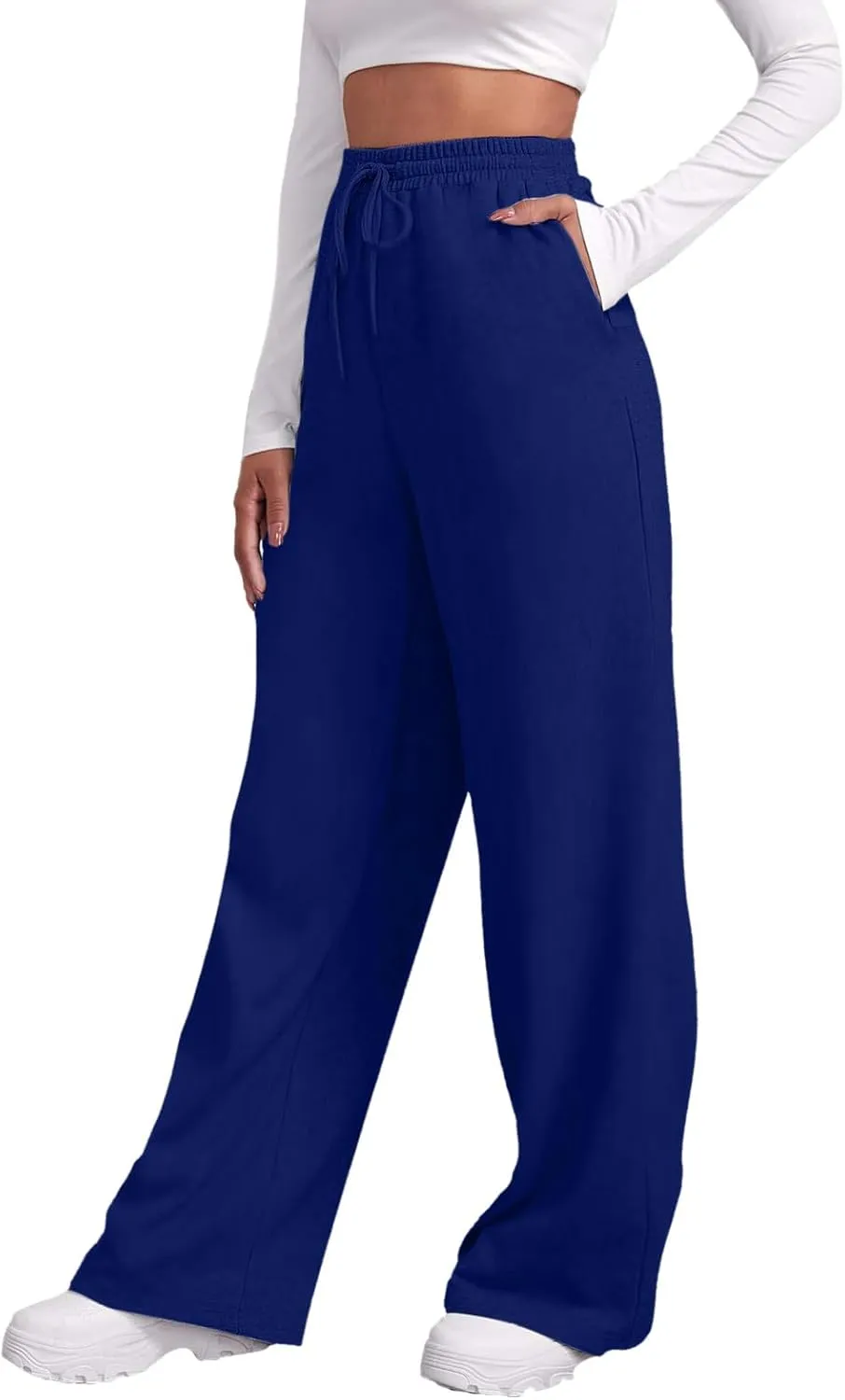 Women's Wide Leg Sweatpants Cozy Fleece Casual Jogger Pants Straight Leg Baggy Elastic High Waisted Yoga Pants