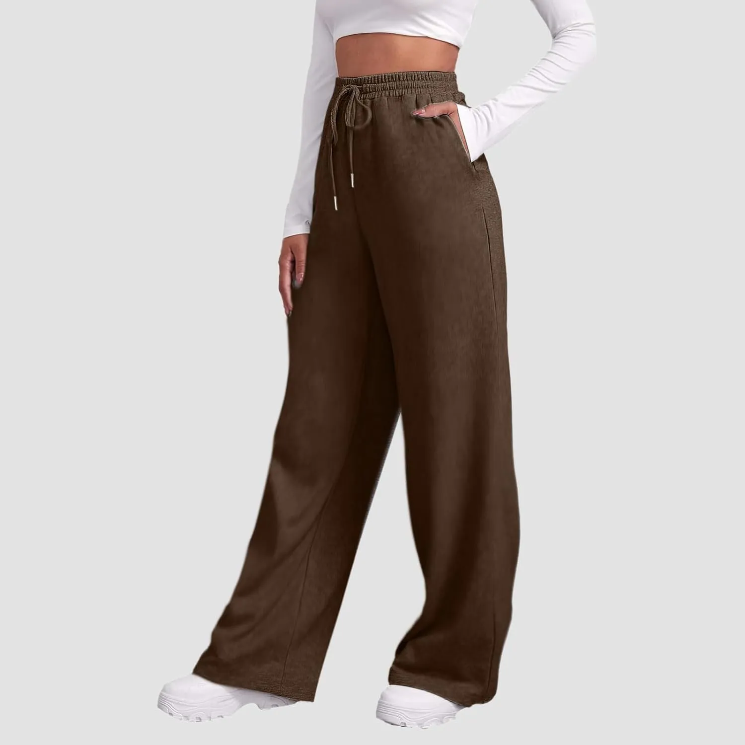Women's Wide Leg Sweatpants Cozy Fleece Casual Jogger Pants Straight Leg Baggy Elastic High Waisted Yoga Pants