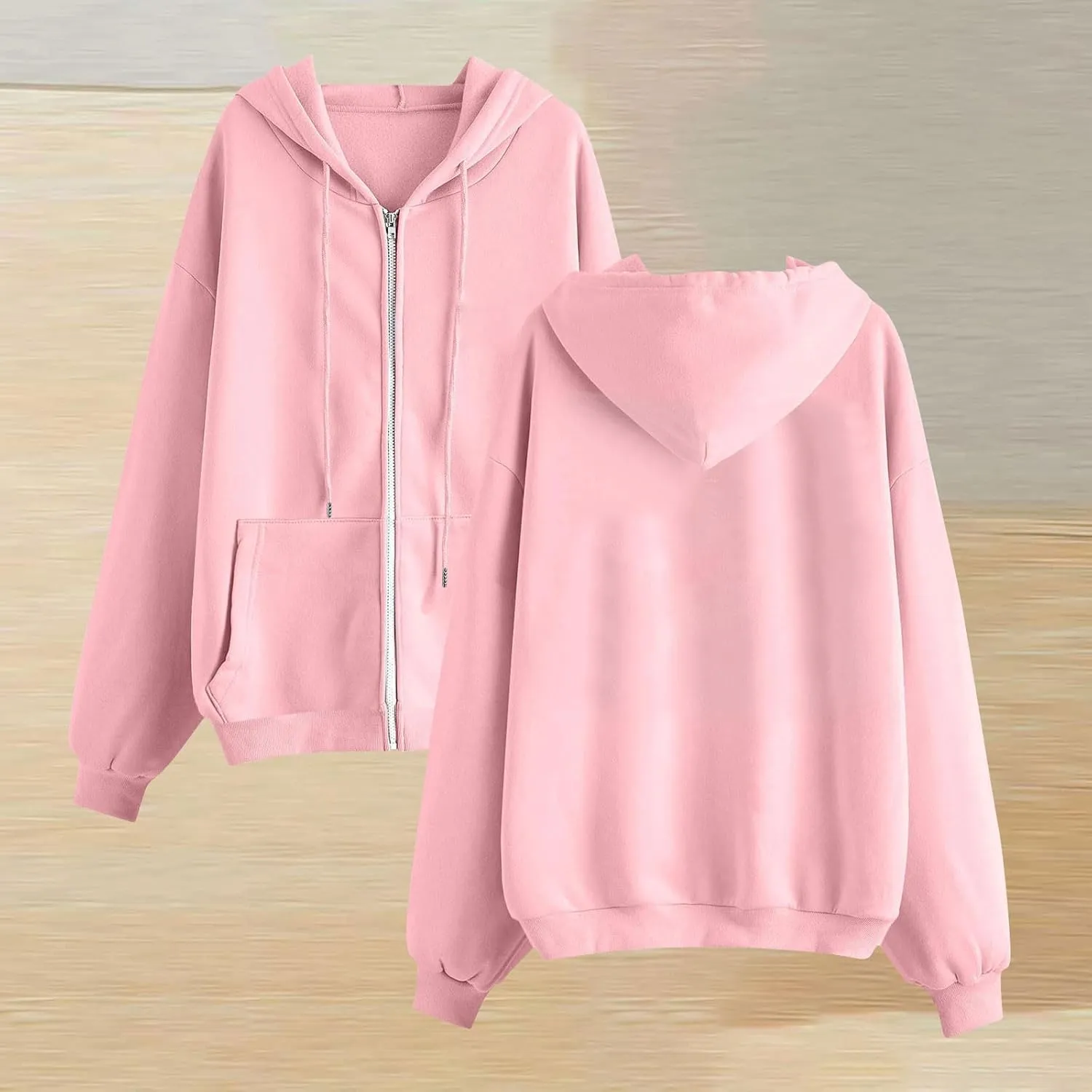 Womens Zip Up Hoodies Casual Long Sleeve Drawstring Hooded Sweatshirts Lightweight Jackets Winter Clothes 2024