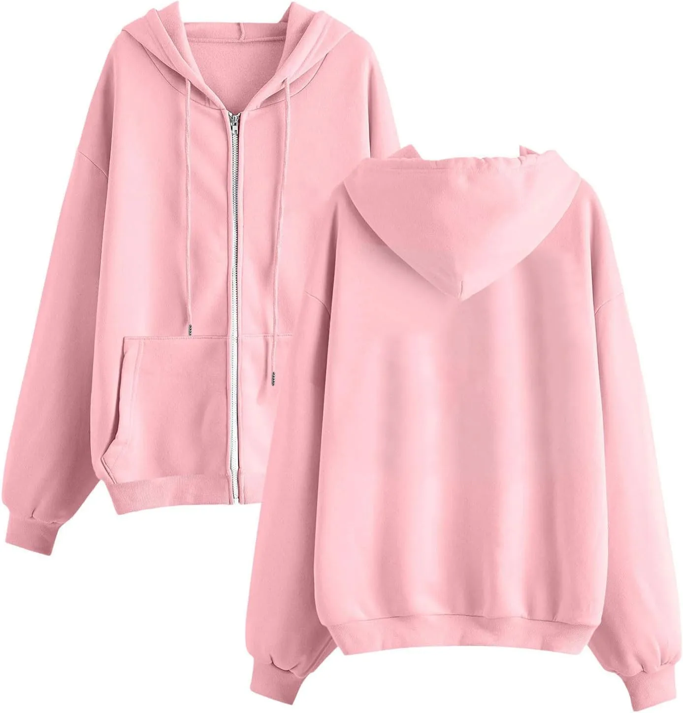 Womens Zip Up Hoodies Casual Long Sleeve Drawstring Hooded Sweatshirts Lightweight Jackets Winter Clothes 2024