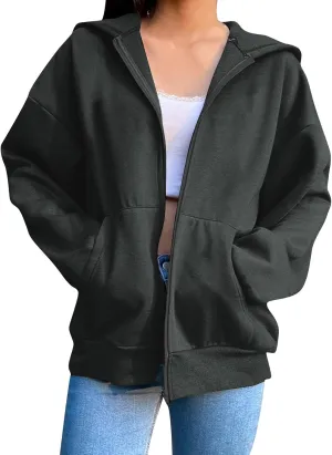 Womens Zipper Oversized Hoodies Winter Casual Sweatshirts Trendy Long Sleeve Fall Outfits with Pocket 2025 Clothes