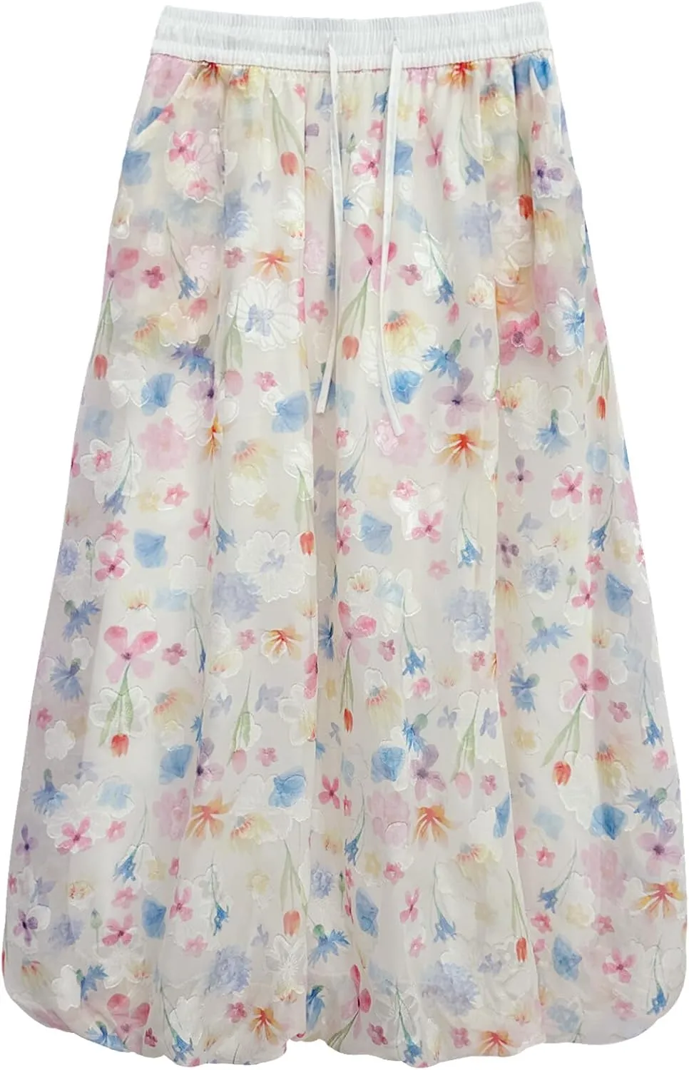 Wowcarbazole Women's Summer Long Skirts Trendy Casual Bubble Ankle Length Elastic Waisted Beach Boho Skirt with Pockets