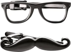 Yoursfs Glasses Moutache Tie Clip Set For Men Gold/Silver/Black Tie Bar Clips for Men Personaized Slim Tie Pins