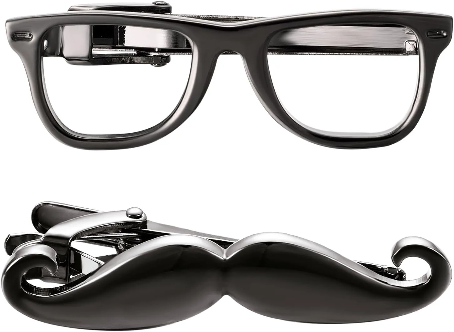 Yoursfs Glasses Moutache Tie Clip Set For Men Gold/Silver/Black Tie Bar Clips for Men Personaized Slim Tie Pins