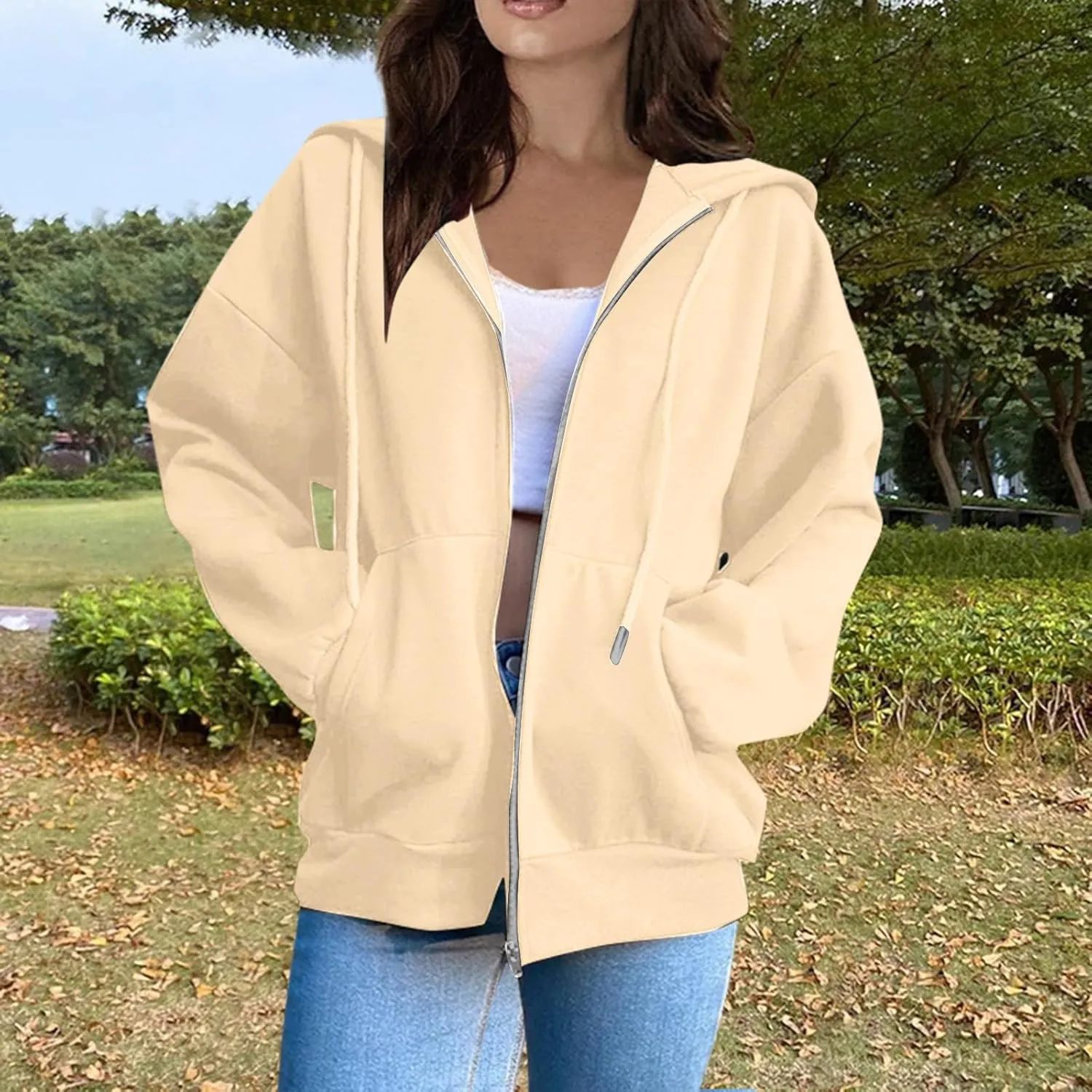 Zip Up Hoodie Women 2025 Long Sleeve Oversized Sweatshirts for Women Y2K Jacket with Pockets Fall Fashion Clothes